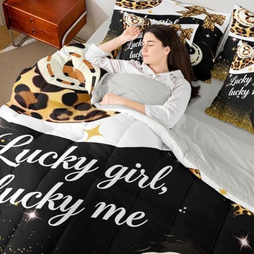 Erosebridal Leopard Print Lucky 8 Ball 7 Piece Bedding Set Full Size,Preppy Cheetah Bow Comforter Set For Kids Adults,Fashion Trendy Y2K Bed In A Bag With Sheets Black Golden Luxurious Sequins Bed Set