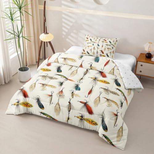 Homewish Fish Hooks Comforter Set Toddler Size for Kids Bedroom Decor