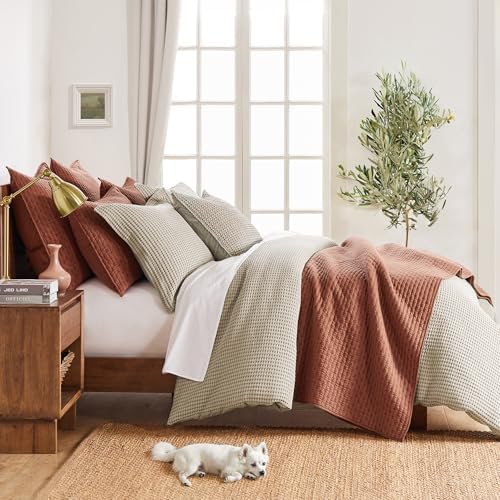 Levtex Home Cloud Waffle Full/Queen Comforter Set (90x94in) with 2 Pillow Shams (26x20in) - Solid Waffle Cotton Texture - Taupe - 100% Cotton Full/Queen Size Comforter Set - Soft, Pre-Washed