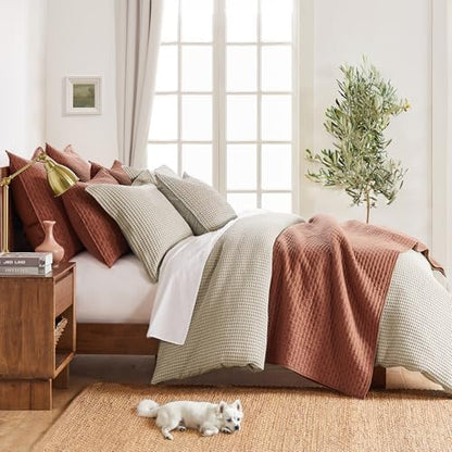 Levtex Home Cloud Waffle Full/Queen Comforter Set (90x94in) with 2 Pillow Shams (26x20in) - Solid Waffle Cotton Texture - Taupe - 100% Cotton Full/Queen Size Comforter Set - Soft, Pre-Washed