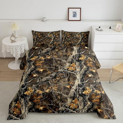 Feelyou Camo Comforter Set Queen Size for Men Boys Adults Kid Rustic Farmhouse Bedding Set Boho Cabin Hunting Down Comforter Forest Tree Camouflage Themed Room Decor Quilt Set 2 Pcs