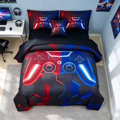 URBONUR 6 Pieces Gamer Bed in a Bag for Boys Bedding Sets Twin Size