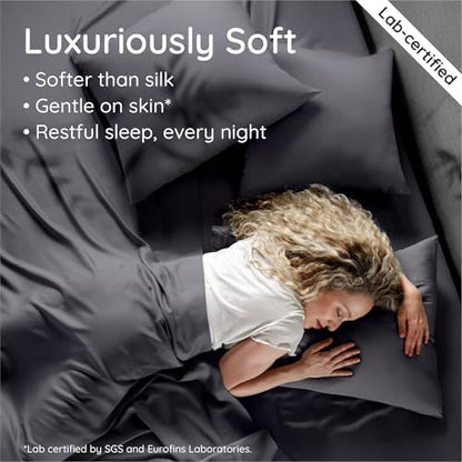 Bambaw 100% Viscose Derived from Bamboo Sheets Twin Size Set – 4-Piece Cooling Sheet Set Twin Size, Lightweight, Soft & Moisture Wicking, Deep Pocket Fits Up to 15" Mattresses, Smooth Feel (Charcoal)