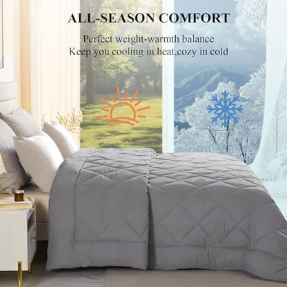 120x128 Oversized King Comforter, Extra Large King Size Comforter Oversized, All Season Soft Lightweight Quilt Down Alternative Duvet Insert with 8 Corner Tabs(120x128, Light Grey)