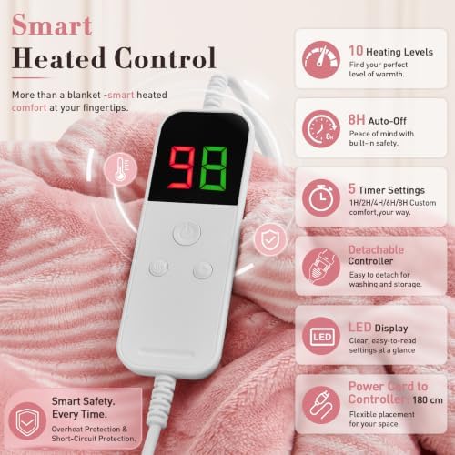 Pink Electric Blanket Heated Twin 62"X84", Heating Blanket Twin, Diagonal