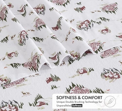 RUVANTI Flannel Sheets Set Queen Size,Hilly Huts