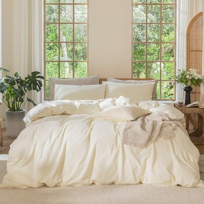MooMee Duvet Cover Set 100% Washed Cotton Linen Like Oversized Queen