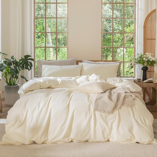 MooMee Duvet Cover Set 100% Washed Cotton Linen Like Twin