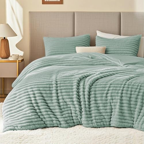 EXQ Home Fluffy Comforter Set Queen Size,3 Pieces Bed Set,Sage Green