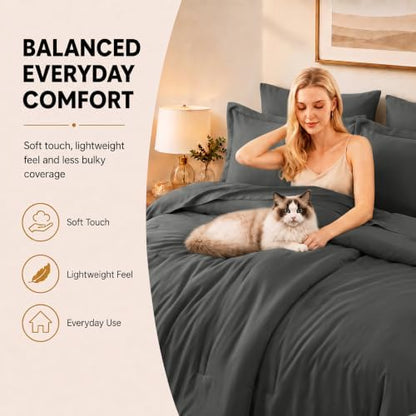 CozyLux King Size Comforter Set Dark Grey, 7 Pieces Bed in a Bag