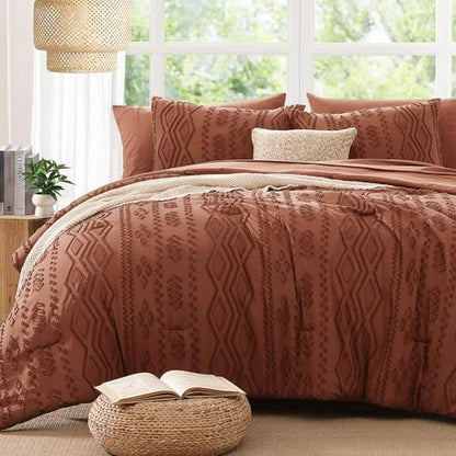 King Size Comforter Set Autumn Leaf Tufted Boho Bedding Sets 7 Pieces