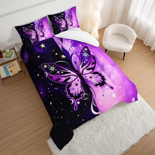 HOSIMA Stars Print Butterfly Bedding Set Full Size with 2 Pillowcases.
