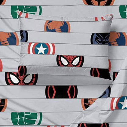 Jay Franco Kids Sheet Set with Fitted, Flat Sheets & Pillow Cover - Ultra-Soft Bedding with Pillowcase for Room Decor, Gray - Avengers, 3 Piece Twin