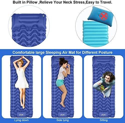 MOXILS Sleeping Pad, Ultralight Inflatable Sleeping Pad for Camping, Built-in Pump, Ultimate for Camping, Hiking, Airpad, Carry Bag, Repair Kit, Compact & Lightweight Air Mattress(Blue)