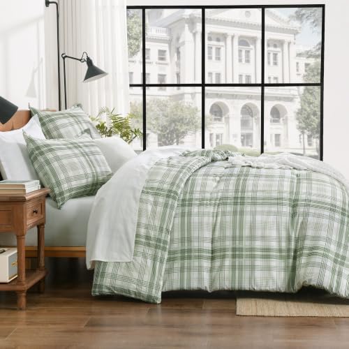 Andency Sage Plaid Comforter Set Full, Gingham Checkered Grid Bedding Set