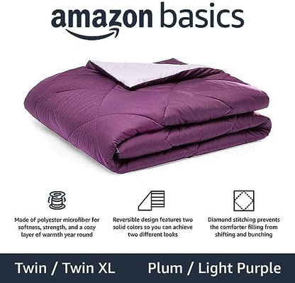 Amazon Basics Reversible Lightweight Microfiber All Season Bed Comforter Blanket, Plum/Light Purple, Twin/Twin XL