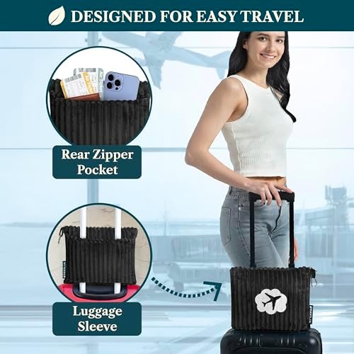 PAVILIA Travel Blanket Pillow, Soft Ribbed Fleece Airplane Blanket, Black