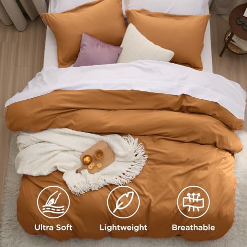 Bedsure Prewashed Duvet Cover Full, Cotton-Like Soft Bedding Set, Gold
