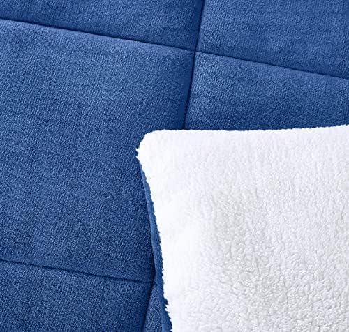Chezmoi Collection 3-Piece Micromink Sherpa Reversible Down Alternative Comforter Set (King, Navy)