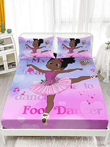 HOSIMA African American Black Girl Twin Fitted Sheet with 2 Pillowcases.