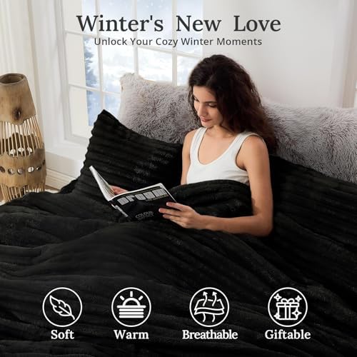 Sasttie Fluffy Twin/Twin XL Comforter Set, 2 PC Soft Fleece Bedding, Black