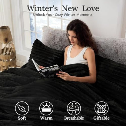 Sasttie Fluffy Twin/Twin XL Comforter Set, 2 PC Soft Fleece Bedding, Black