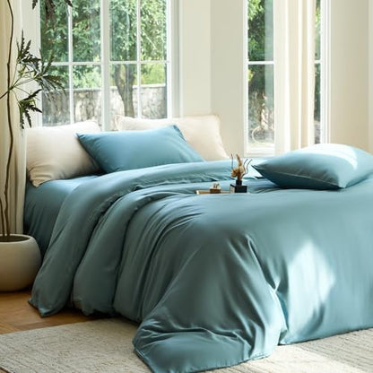 DOZ Duvet Cover Set, 100% Viscose derived from Bamboo, Organically Grown, Buttery Soft, Cooling Duvet Covers, High GSM, 1 Duvet Cover and 2 Pillowcases, 106"x90" (Teal, King/Cal King)