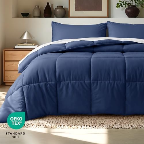 Bare Home Comforter Set - 1800 Ultra Soft (Oversized King, Dark Blue)