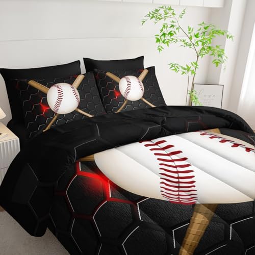 HOSIMA Teens 7Pcs Baseball King Comforter Set with Sheets Sports Bedding.