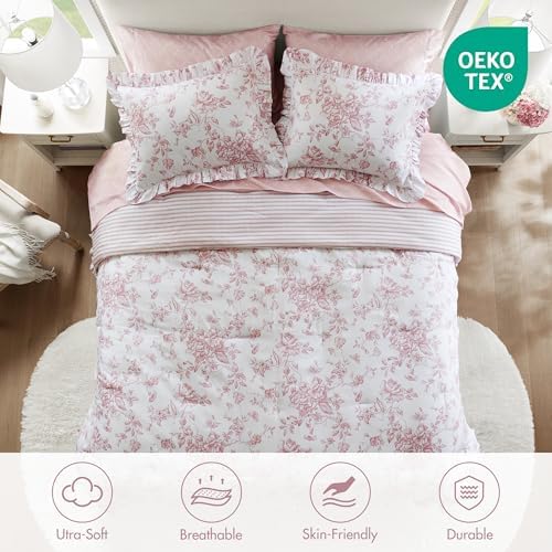 Madison Park Essentials Pink Floral Comforter Set with Sheets Cal King,7pc