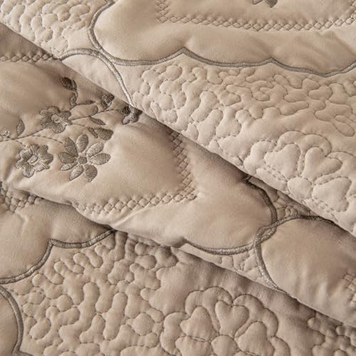 Sobrecamas Queen Elegantes,Queen Floral Quilt Set,Reversible Taupe Coverlet