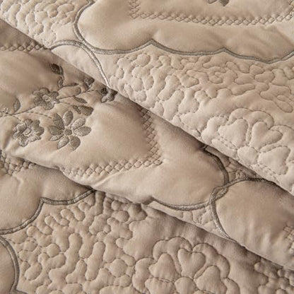 Sobrecamas Queen Elegantes,Queen Floral Quilt Set,Reversible Taupe Coverlet