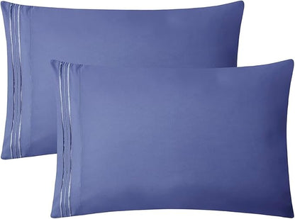 Clara Clark Bed Sheets, Premier 1800 Series 4 Piece Bed Sheet Set, Deep Pocket, Wrinkle, Fade, Stain Resistant, Luxury Soft Bedding Sheets & Pillowcases, Full, Steel Blue