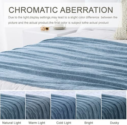 Chenille Throw Blanket for Couch 60" x 80" Twin, Dusty Blue