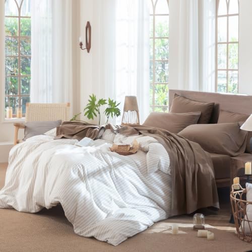 MooMee Sheet Set 100% Washed Cotton Linen-Like Extra Deep Pocket King
