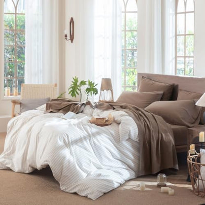 MooMee Sheet Set 100% Washed Cotton Linen-Like Extra Deep Pocket King