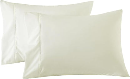 WINLIFE 100% Cotton Pillow Cases Standard Set of 2, Pillowcases Standard Size Long Staple Cotton, 20×26 inches, Cooling, Breathable & Soft Pillowcase Covers, Beige