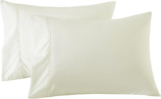 WINLIFE 100% Cotton Pillow Cases Queen Set of 2, Pillowcases Queen Size Long Staple Cotton, 20×30 inches, Cooling, Breathable & Soft Pillowcase Covers, Beige