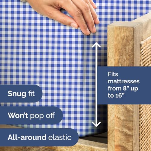 Cal King 4 Piece Striped Sheet Set - Breathable & Cooling - Blue Gingham