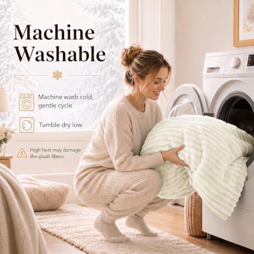CozyLux Fleece Queen Comforter Set, 3 Piece Winter Warm Cream White Bedding
