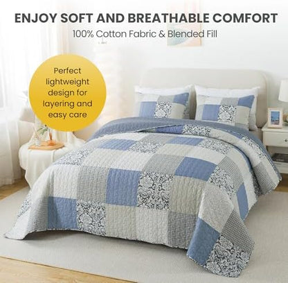 SLPR - Sweet Dreams Blue Patchwork Cotton Quilt Set, King with 2 Shams
