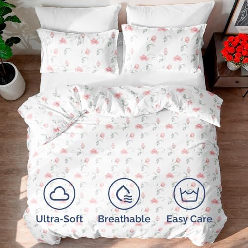 Duvet Cover Full Size - Soft Floral Duvet Cover - 3 Piece - Rosebud