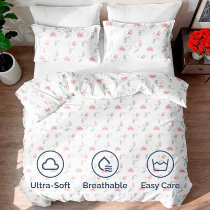 Duvet Cover Full Size - Soft Floral Duvet Cover - 3 Piece - Rosebud