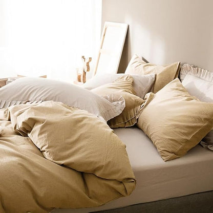 Luxlovery Champagne Beige Comforter Set King Light Champagne Bedding Comforter Set Dark Beige Solid Soft Breathable Blanket Quilts 3 Piece Taupe King Size Bedding Set