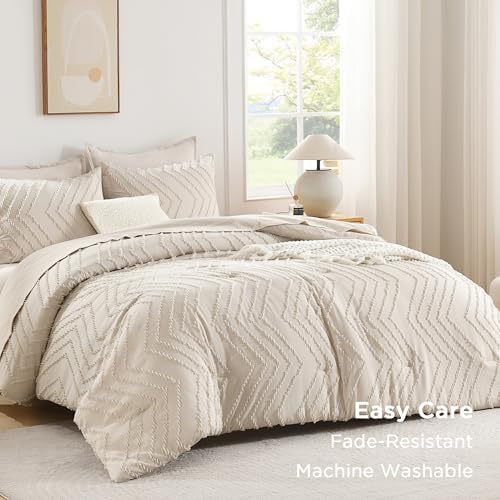 Andency Alaskan King Comforter Set 128x120 Extra Large Bedding Set Beige