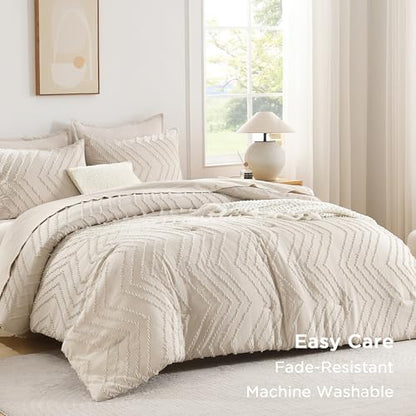 Andency Alaskan King Comforter Set 128x120 Extra Large Bedding Set Beige