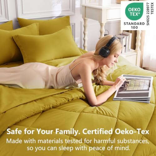 CozyLux Queen Comforter Set 88"x88" Mustard Yellow - 7 Piece Bed in a Bag