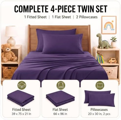 CozyLux Twin Sheet Set 4-Piece, 21-Inch Deep Pocket, Soft Brushed Feel