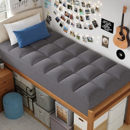 ELEMUSE Twin XL Grey Mattress Topper for College Dorm, Thick Pillow Top