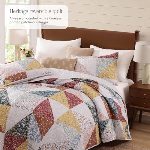 Oversized Queen Quilt Set-3 Pieces Soft Bedding Floral Patchwork Coverlet